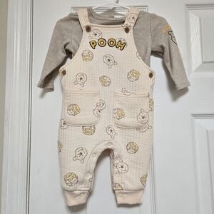 Disney Baby Winnie The Pooh Nuetral Overalls And Shirt Set Size 3-6 Months